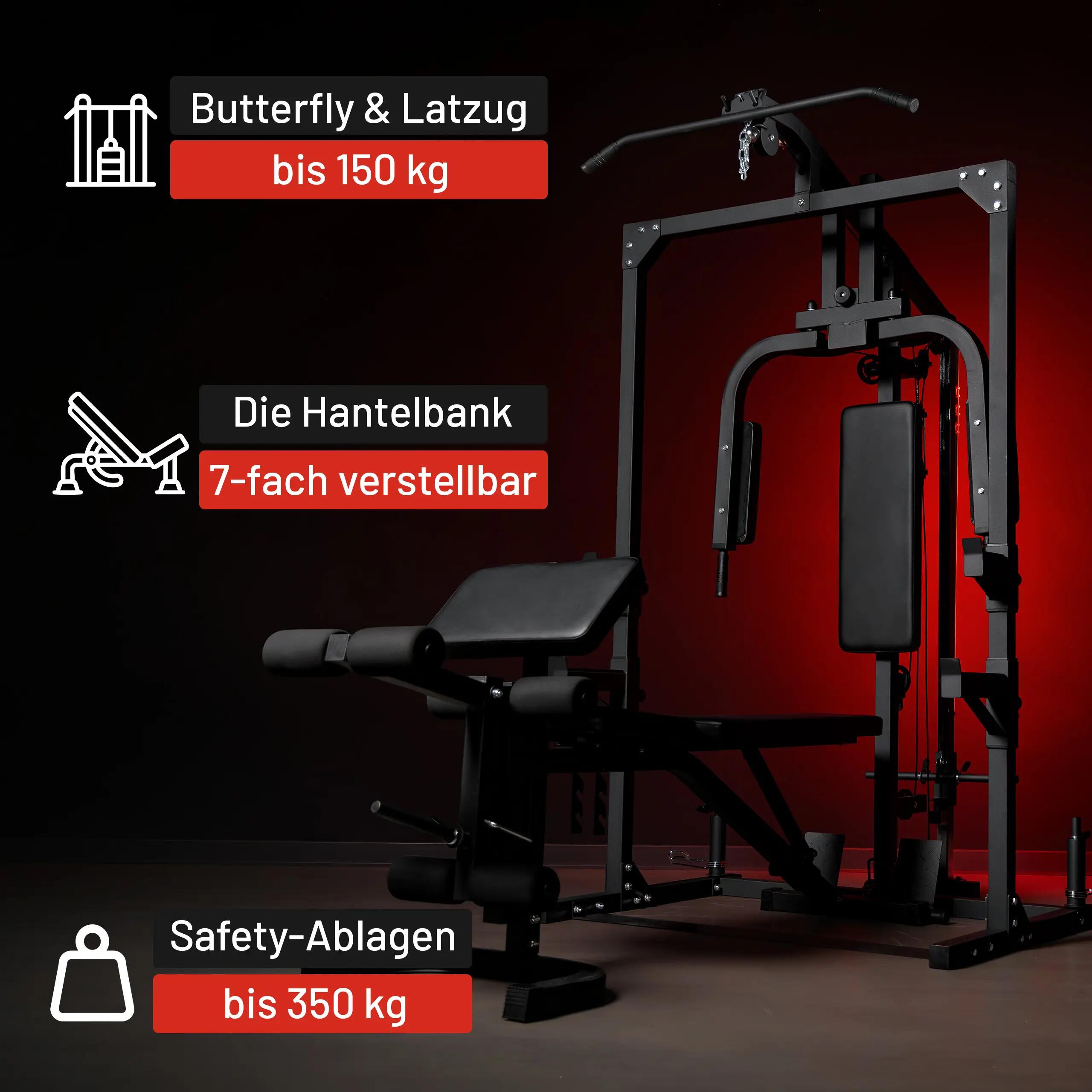 Home Gym Gorilla Sports avec banc réglable | Acier noir, 350 kg 5/11