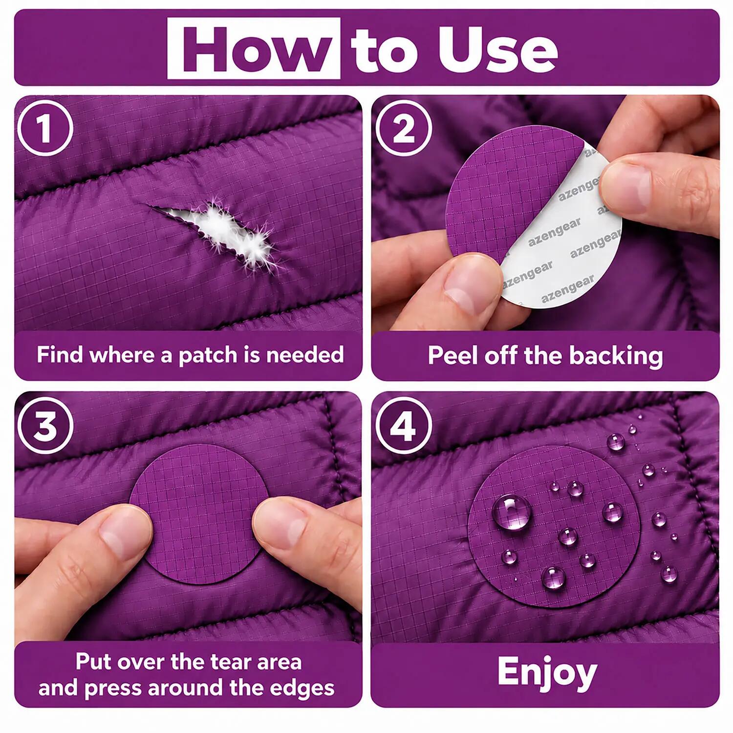 Parches autoadhesivos impermeables: plumas, tienda y saco de dormir, 11 uds. 2/10