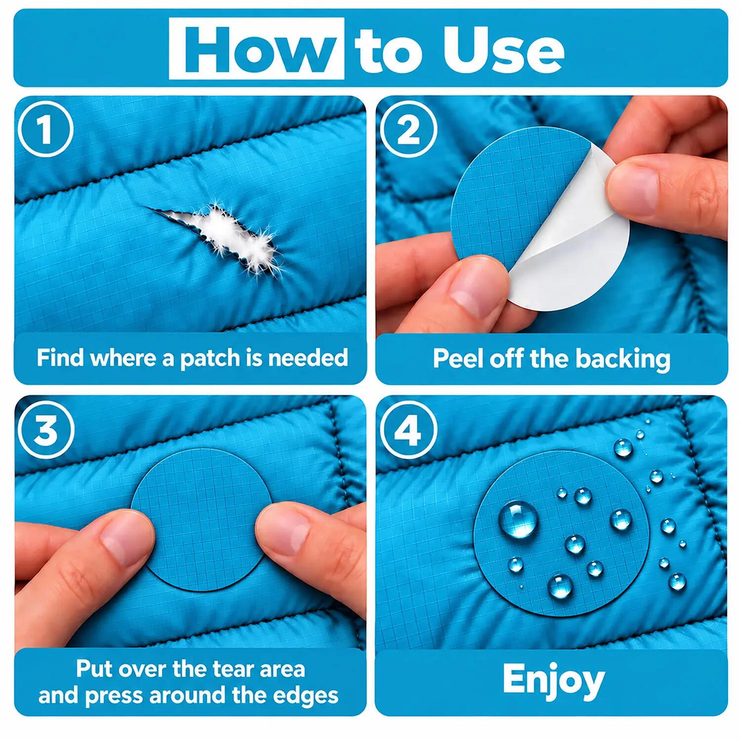 Reparatiepatch donsjas, zelfklevend, waterdicht, tent- en slaapzakreparatie 2/11
