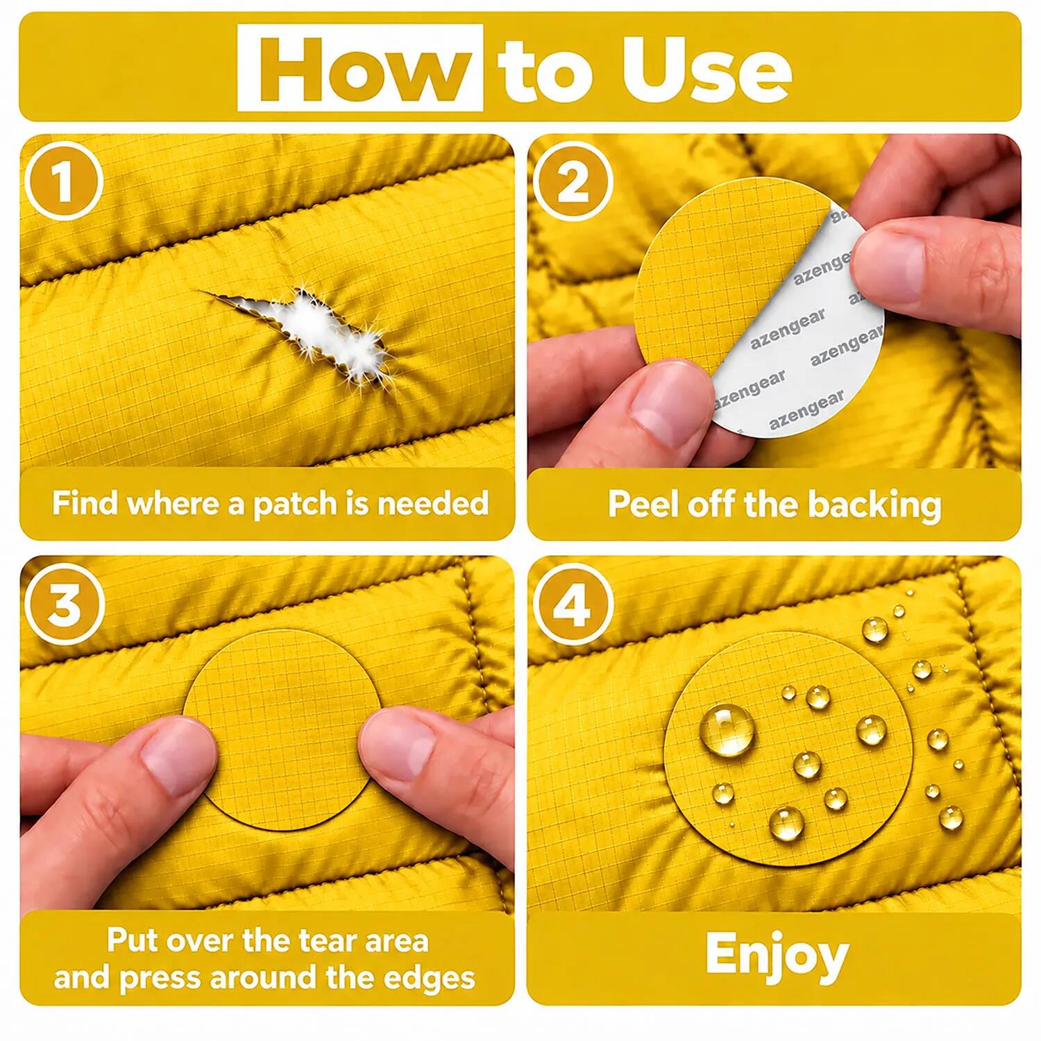 Parches autoadhesivos impermeables: plumas, tienda y saco de dormir, 11 uds. 2/11