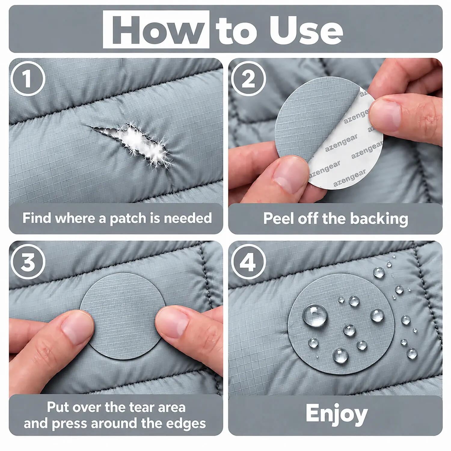 Reparatiepatch donsjas, zelfklevend, waterdicht, tent- en slaapzakreparatie 2/11