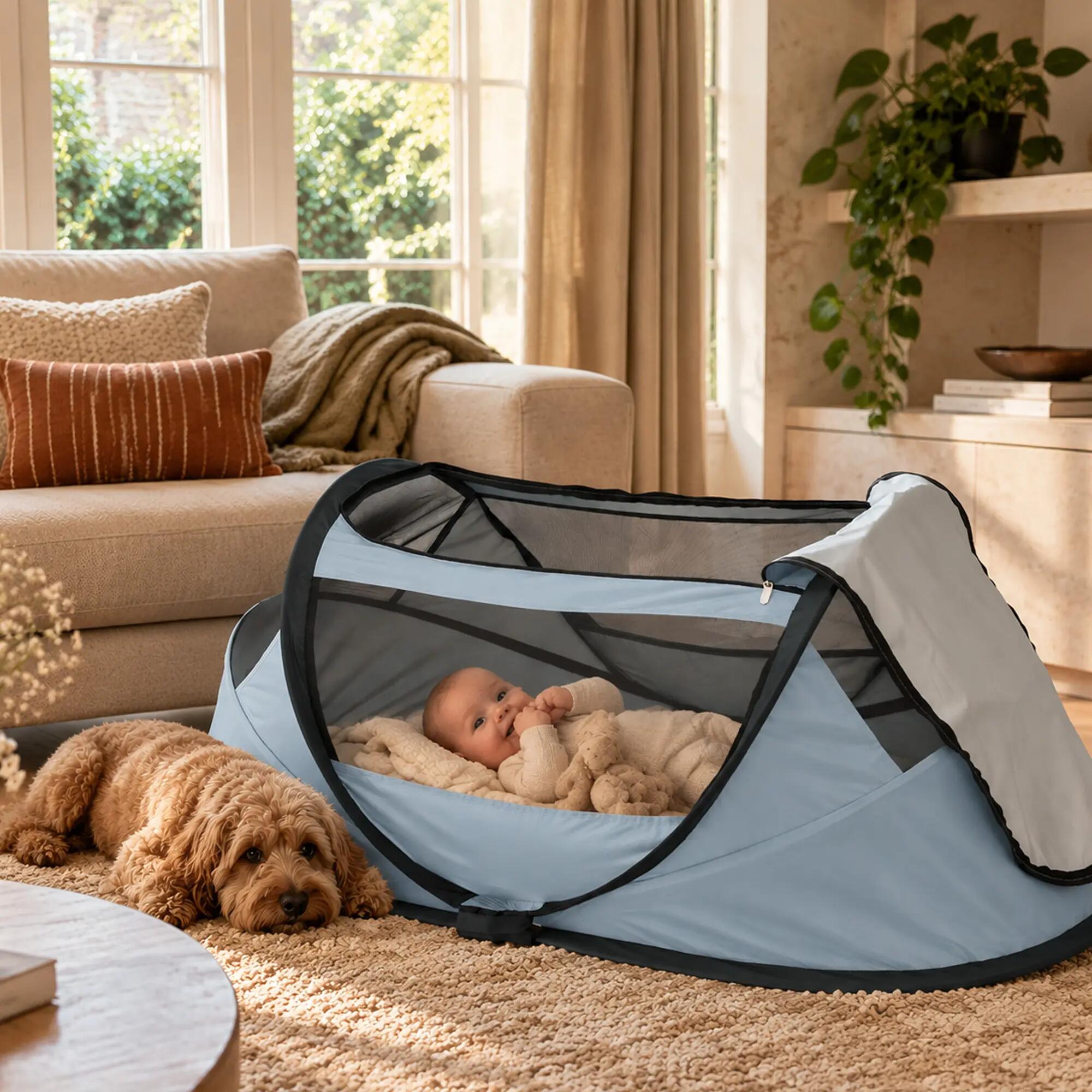 Cuna de viaje BabyBox - Tienda plegable para bebé - 0-2 años - Azul cielo 3/7