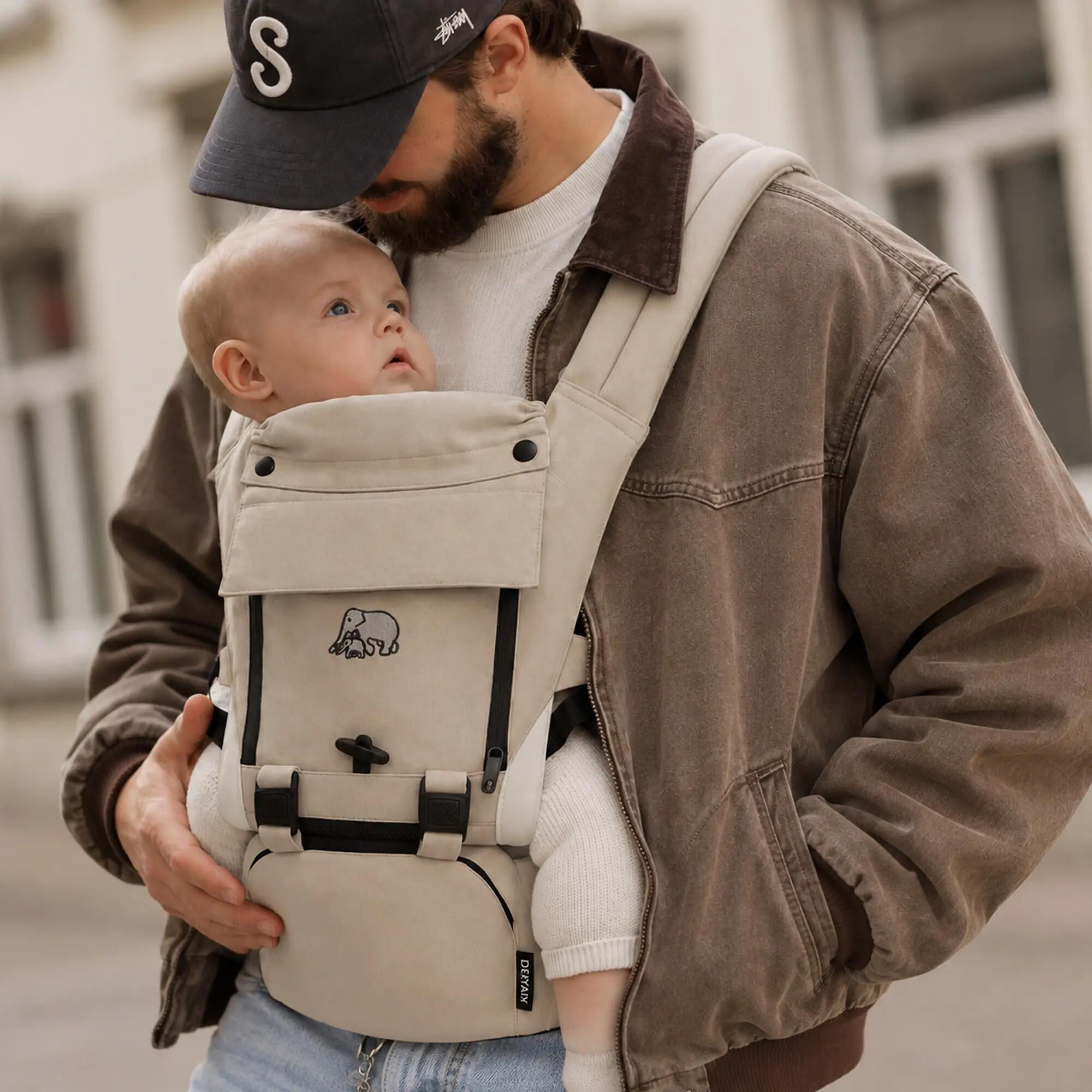 Pack Luxe Ergonomische draagzak - Babydrager + Opbergvakjes - Zand 6/10