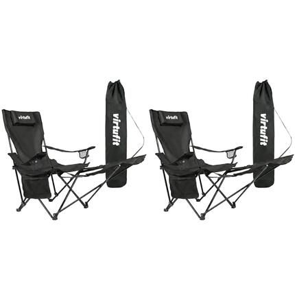 Chaise de camping pliable avec repose-pieds - noir - lot de 2