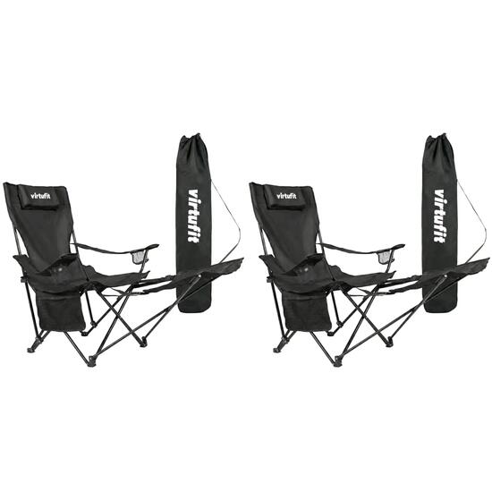 Chaise de camping pliable avec repose-pieds - noir - lot de 2
