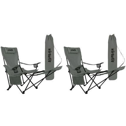 Chaise de camping pliable avec repose-pieds - gris - lot de 2