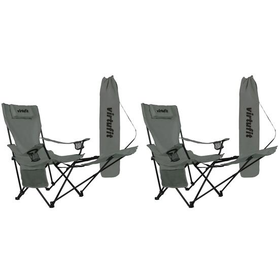 Chaise de camping pliable avec repose-pieds - gris - lot de 2