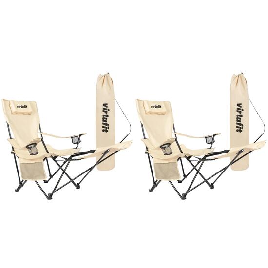 Chaise de camping pliable avec repose-pieds - beige - lot de 2