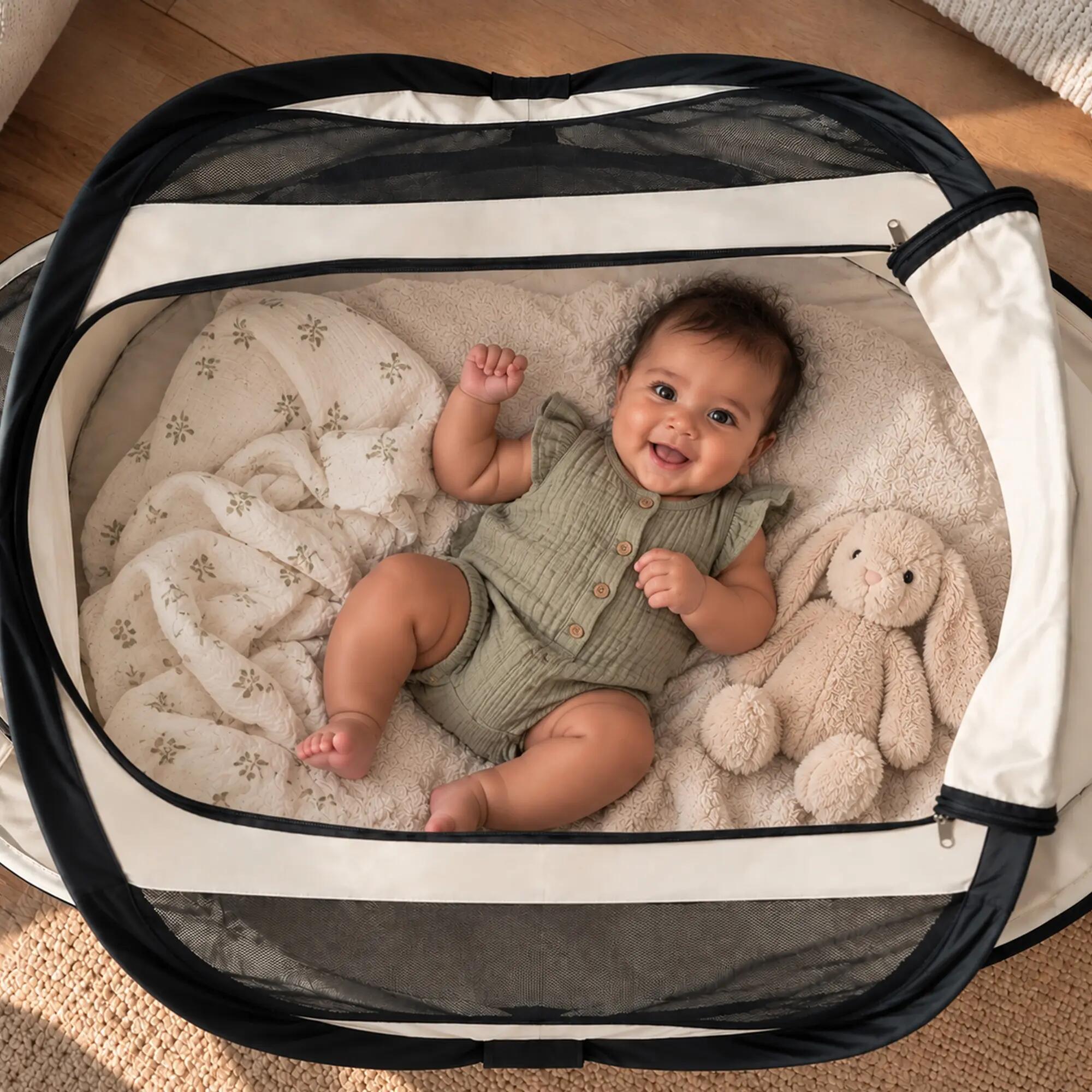 Lettino da viaggio BabyBox - Tenda pieghevole per bebè - 0-2 anni - Avorio 4/7