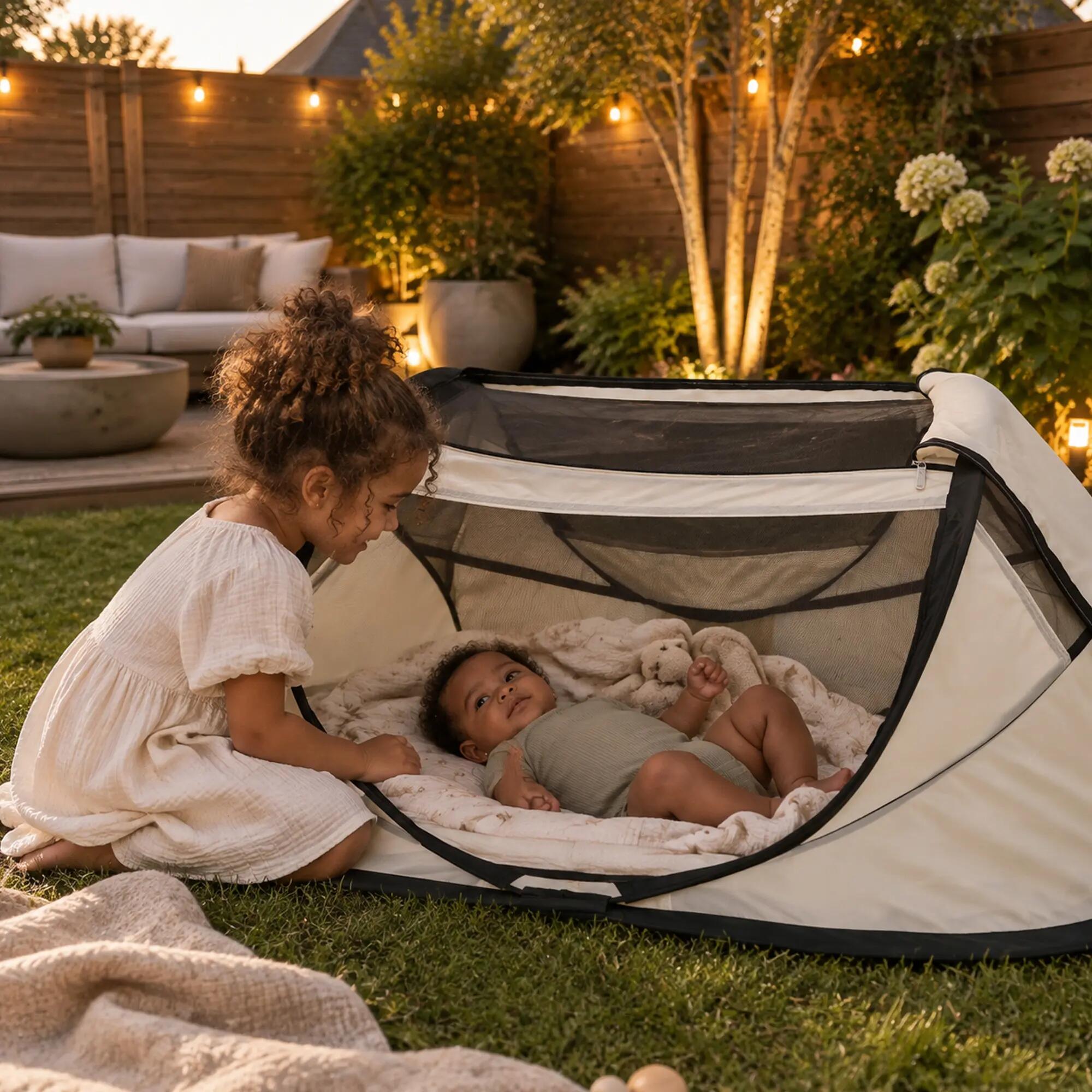 Lettino da viaggio BabyBox - Tenda pieghevole per bebè - 0-2 anni - Avorio 3/7
