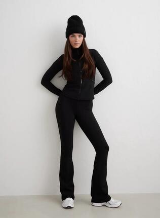 Femme Legging Taille Haute Intérieur Brossé Chaud Évasé Noir