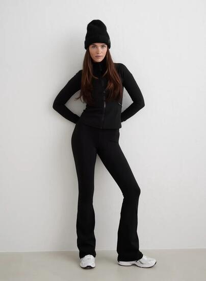 Femme Legging Taille Haute Intérieur Brossé Chaud Évasé Noir