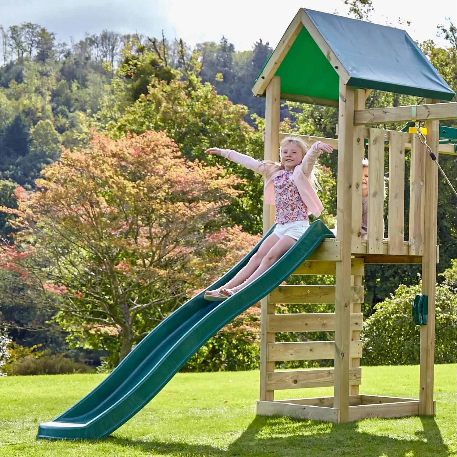 ClassicPlay Spielturm Rainier mit Doppelschaukel und Rutsche in Dunkelgrün 5/7