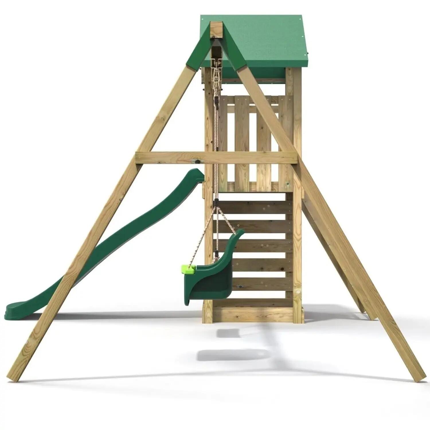 ClassicPlay Spielturm Rainier mit Doppelschaukel und Rutsche in Dunkelgrün 3/7