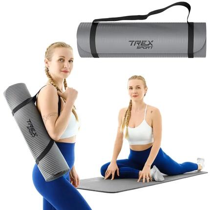 Tapis de fitness yoga et pilates 10 mm Trex Sport 180×60 cm gris
