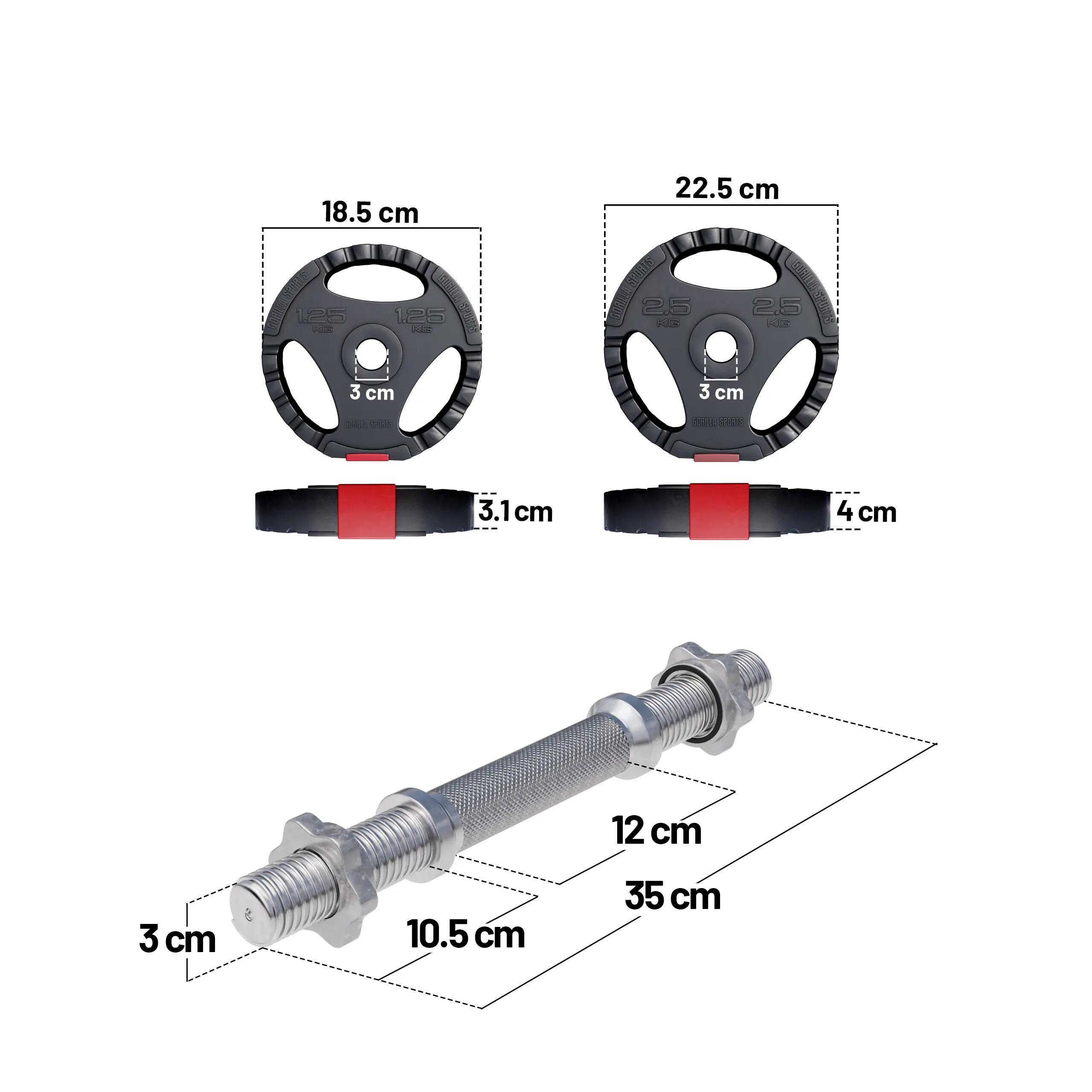 KIT HALTÈRES COURT 20KG AVEC DISQUES PLASTIQUES GRIP | MUSCULATION | 30MM/31MM 3/7