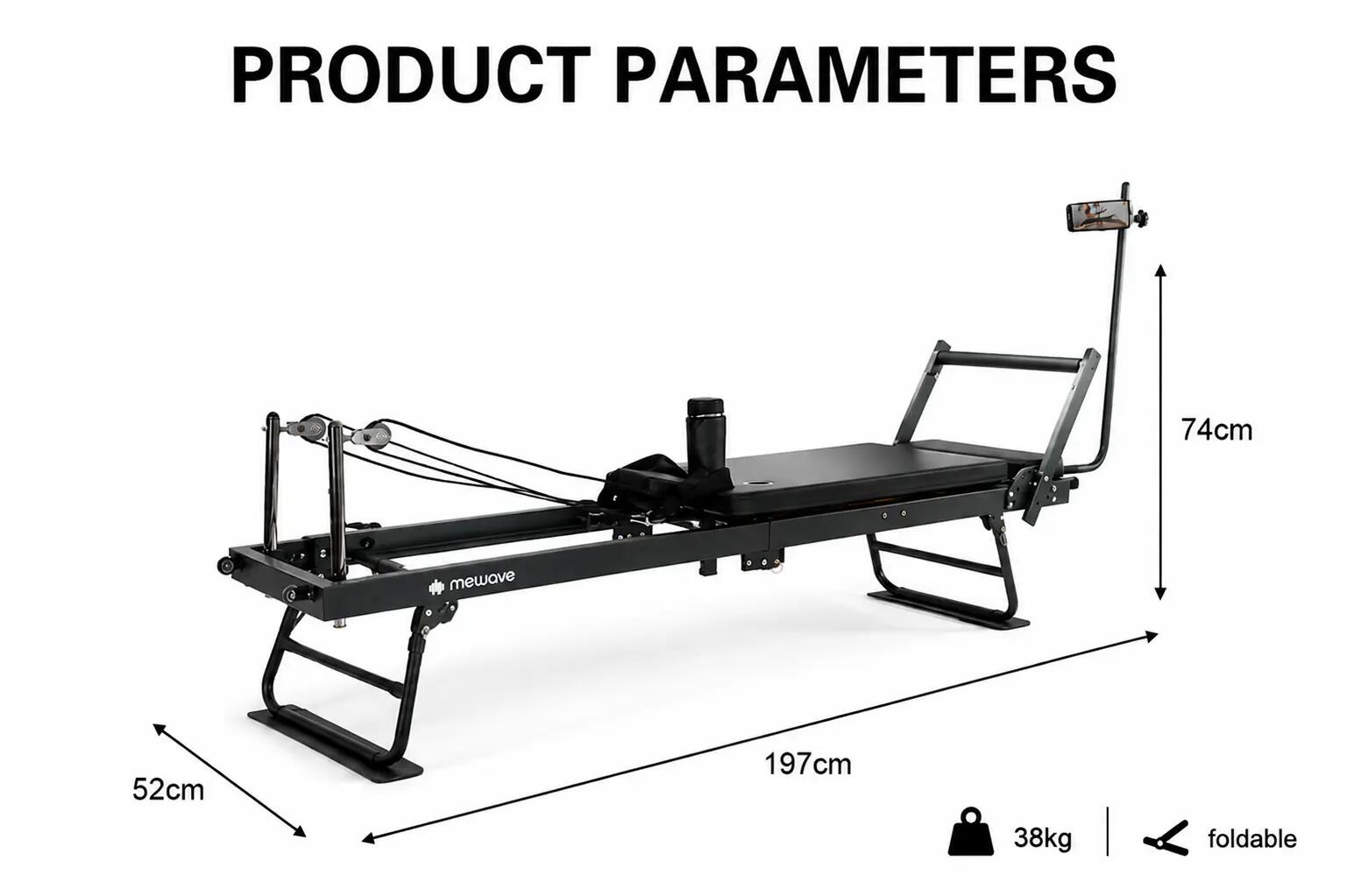Pilates Reformer Pro – Dobrável – Preto 6/10