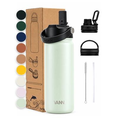 Drinkfles - ultimate bottle 1 l - 3-wandig rvs met rietje - grijs