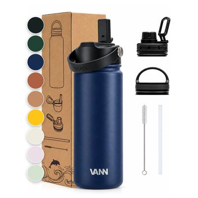 Drinkfles - ultimate bottle 1 l - 3-wandig rvs met rietje - grijs
