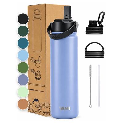 Drinkfles - ultimate bottle 1 l - 3-wandig rvs met rietje - grijs