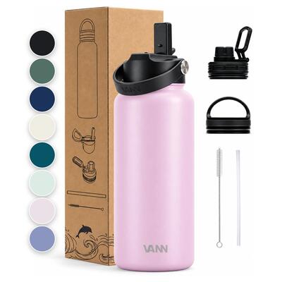 Drinkfles - ultimate bottle 1 l - 3-wandig rvs met rietje - grijs