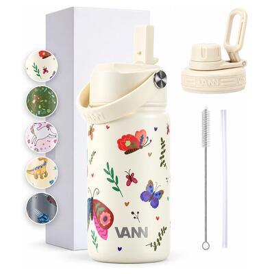 Drinkfles - kids bottle 400 ml - kinderfles met rietje, rvs - cars