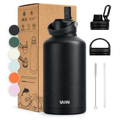 Drinkfles - ultimate bottle 1 l - 3-wandig rvs met rietje - grijs