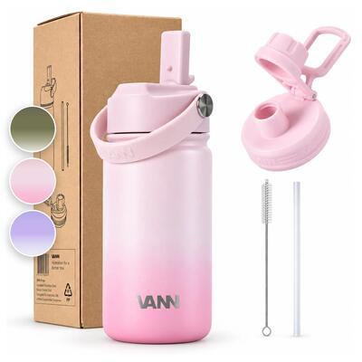 Drinkfles - gradient bottle 400 ml - 3-wandig rvs met rietje - gradient green