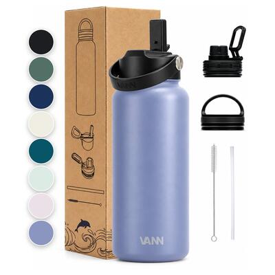Drinkfles - ultimate bottle 1 l - 3-wandig rvs met rietje - grijs