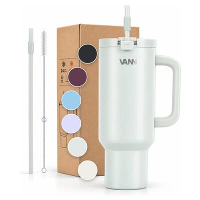 Drinkfles - one tumbler 1,2 l - rvs met rietje, lekvrij - off-white