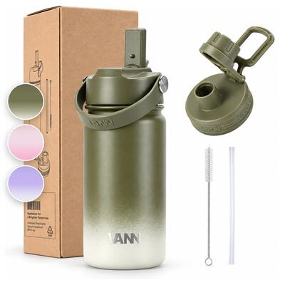 Drinkfles - gradient bottle 400 ml - 3-wandig rvs met rietje - gradient green