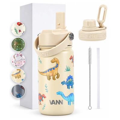 Drinkfles - kids bottle 400 ml - kinderfles met rietje, rvs - cars