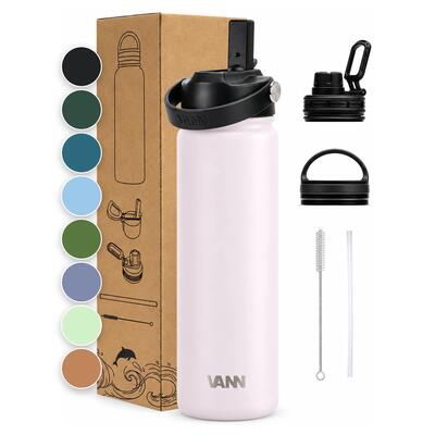 Drinkfles - ultimate bottle 1 l - 3-wandig rvs met rietje - grijs
