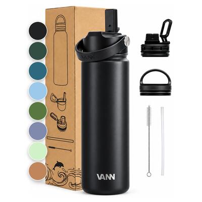 Drinkfles - ultimate bottle 1 l - 3-wandig rvs met rietje - grijs