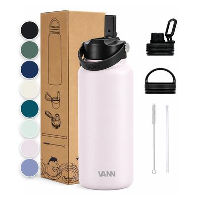 Drinkfles - ultimate bottle 1 l - 3-wandig rvs met rietje - grijs