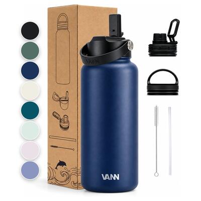 Drinkfles - ultimate bottle 1 l - 3-wandig rvs met rietje - grijs