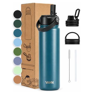 Drinkfles - ultimate bottle 500 ml - 3-wandig rvs met rietje - himalayan salt