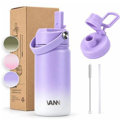 Drinkfles - gradient bottle 400 ml - 3-wandig rvs met rietje - gradient green