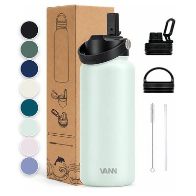 Drinkfles - ultimate bottle 1 l - 3-wandig rvs met rietje - grijs