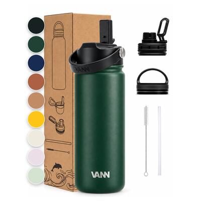 Drinkfles - ultimate bottle 1 l - 3-wandig rvs met rietje - grijs