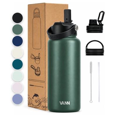 Drinkfles - ultimate bottle 1 l - 3-wandig rvs met rietje - grijs