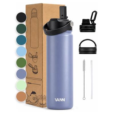 Drinkfles - ultimate bottle 1 l - 3-wandig rvs met rietje - grijs