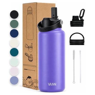 Drinkfles - ultimate bottle 1 l - 3-wandig rvs met rietje - grijs