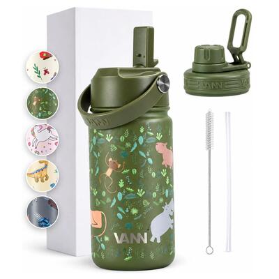 Drinkfles - kids bottle 400 ml - kinderfles met rietje, rvs - cars
