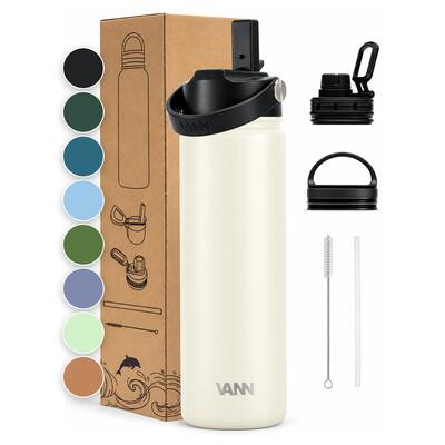 Drinkfles - ultimate bottle 1 l - 3-wandig rvs met rietje - grijs
