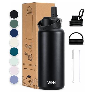 Drinkfles - ultimate bottle 1 l - 3-wandig rvs met rietje - grijs