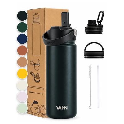 Drinkfles - ultimate bottle 1 l - 3-wandig rvs met rietje - grijs