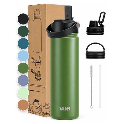Drinkfles - ultimate bottle 1 l - 3-wandig rvs met rietje - grijs