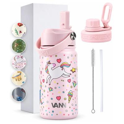 Drinkfles - kids bottle 400 ml - kinderfles met rietje, rvs - cars