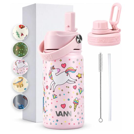 Gourde - Kids Bottle 400 ML - gourde enfant à paille, inox - Unicorn